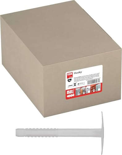 TOX 8 x 140 mm, witterungsbeständiger Dübel für Dämmstoffplatten, einfache Schlagmontage ohne Wärmebrücken Karton, Dämmstoffdübel Husky M, Schlagdübel mit Kunststoffnagel, 50 Stück, 02210246, Weiß