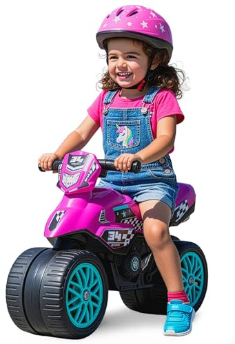 Waddle Kids Motorcycle Balance Bike - Toddler Ride on Toys w/Sounds, Wide Wheel Base, Rubber Coated Wheels, Foot to Floor Toddler Car Up to 44 Lbs, Motorbike for Kids Ages 18 Months to 3 Yrs, Pink