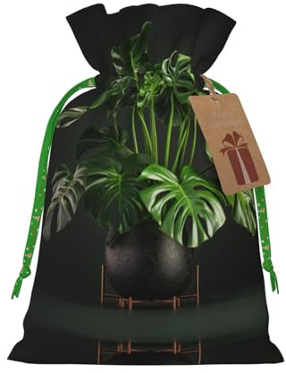 Monstera Deliciosa Banana Palm Print Small Drawstring Pouch For Gifts,Reusable Gift Bag,For Holiday And Party Presents
