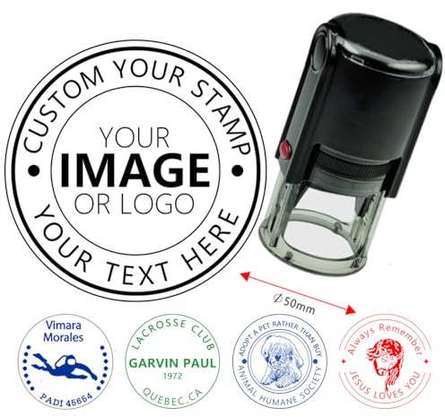 Individueller runder Stempel, personalisierbar, selbstfärbender Gummistempel mit Logo, Foto, anpassbare 1/1,25/1,6/2 Zoll Optionen für Geschäft, Adresse, Bibliothek, Buch, Name, Datumsstempel graviert
