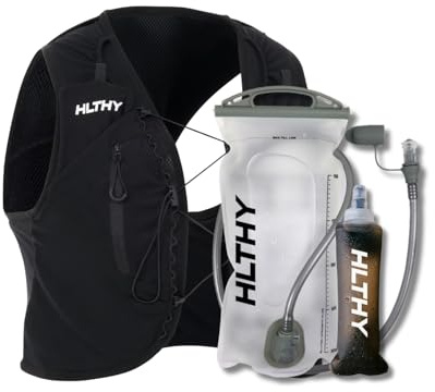 HLTHY Running Hydration Vest | 10 Pockets + Adjustable Straps + 2L Bladder Storage + Flexible Mesh (Small)