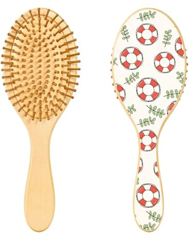 Exnundod Hair Brush Detangler Lifebuoy Green Leaves Pattern Scalp Massager Detangling Hairbrush for All Hair Types Women Men Girls Boys Wood Hairbrush
