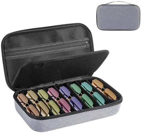 Eulihent Brillenetui Brillenbox Brillenaufbewahrung für Mehrere Brillen Etui Hardcase Sunglasses Organizer Sonnenbrille Aufbewahrung mit Einstellbar Fächer Brillenhalter Tragetasche (Grau)