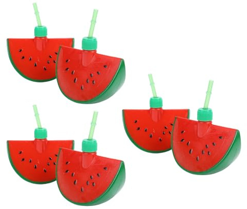 Agatige 6 bicchieri a forma di anguria con cannucce, bicchieri di plastica riutilizzabili per feste estive Decorazioni per feste in famiglia con anguria per compleanno in campeggio in
