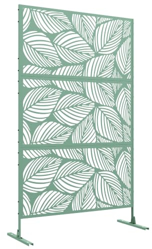 Outsunny 6.5FT Decorative Garden Privacy Screen, Leaf Style, Green | Metal Freestanding Outdoor Divider with Stand, Decorative Privacy Panel, Expansion Screws, Garden Pool Hot Tub