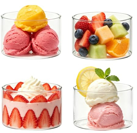 ZoneYan 4 glas glasskopp 200 ml, transparent glasskål, glasskopp, glas dessertkopp för glass, mjölksmoothie, frappe, diskmaskin (B, 190 ml)