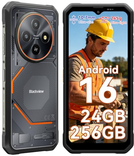 Blackview Rugged Smartphone Android 16, Ultra Sottile 10.7mm, 24GB+128GB/2TB Telefono Indistruttibile, Gemini AI, Display 6,56 HD+ 90 Hz, IP69K Impermeabile, 16MP+13MP, Dual 4G/NFC/3 Anni Garanzia