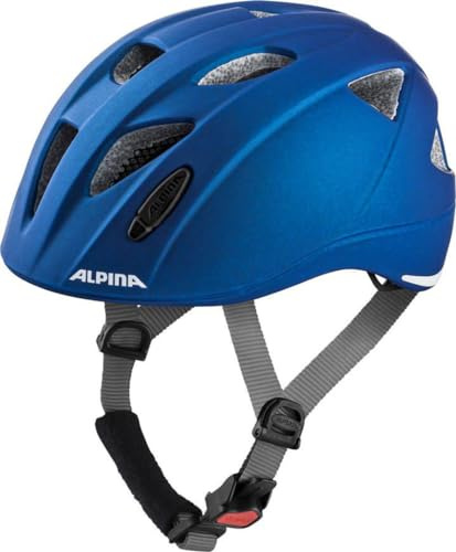 ALPINA XIMO L.E. - Lätt, säker och okrossbar cykelhjälm med valfri LED-lampa för barn, blå matt, 45–49 cm