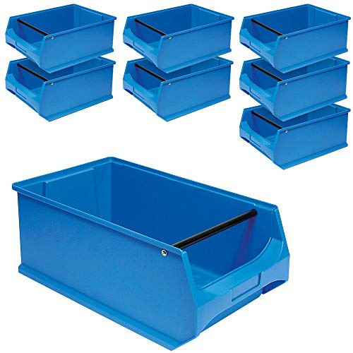 8 x professionell display stapellåda med handtag 500 x 300 x 200 mm 21 liter blå