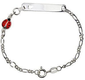 AKA Gioielli® - Bracelet d'Identification Nom Enfants Argent 925 avec Coccinelle, Cadeau Bébé Fille