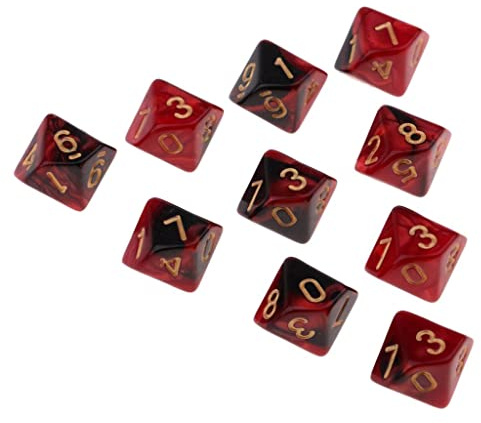 10er-Set Doppelfarbige 10-Seitig D10 Würfel Spielwürfel 16mm Würfelset, Rot + Schwarz