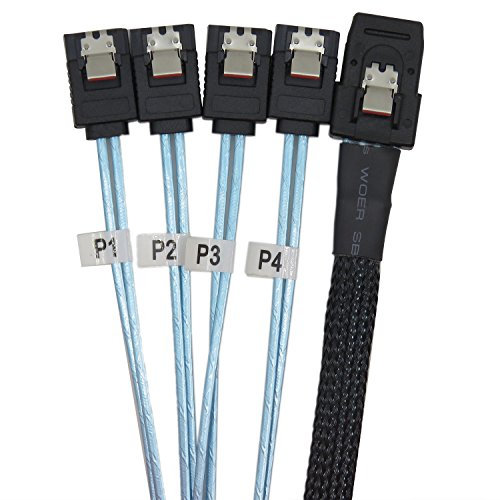 CABLEDECONN Internales SFF8087 Mini-SAS-Kabel, 0,75 m, 36-polig, Stecker auf SATA, 7-polige Buchse (X4), Forward Breakout-Kabel (8087 auf 4sata, 0,75 m)