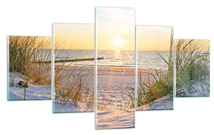 Mehrteilige Bilder auf Glas Düne Strand Meer Glasbild 125x70cm Wandbilder Dekoration Wohnzimmer Schlafzimmer Küche Set 5 teilige Klein Wanddeko Bild im Glas Wand Kunstdruck Art Modern GEA125x70-3989
