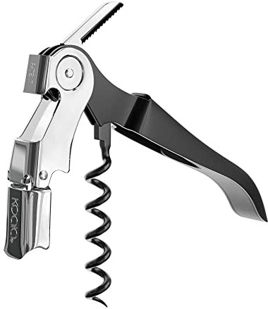 Sacacorchos Dos Tiempos Doble Palanca, AC Bistro, Espiral Teflón Anti‑desgarro, Acero Inoxidable, Color Negro