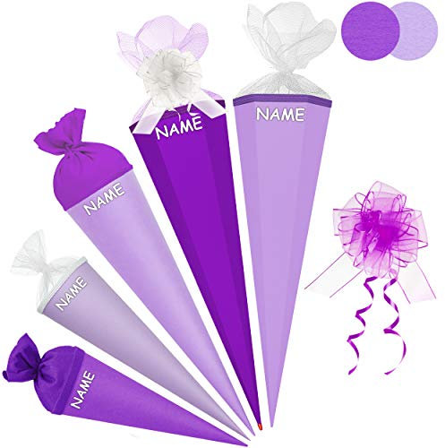alles-meine.de GmbH Schultüte - Rohling - LILA/kräftiges violett - 35-100 cm - freie Farb- und Größenwahl - 6 eckig - inkl. Name + Schleife - Tüllabschluß - mit/ohne Kunsts..