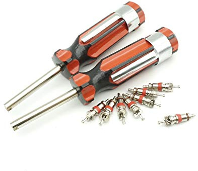 Felgenfactory 2X Ventilausdreher Eindreher + 8X Ventileinsätze Ventilschlüssel Taschenclip Reparatur Schraubendreher