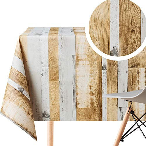 KP HOME Tovaglia Plastificata Rettangolare 200x140 cm, Tovaglia Cerata per Tavolo da 6 Posti, in PVC Facile da Pulire, Impermeabile, Antimacchia, con Effetto Legno Rustico Marrone Beige e Grigio