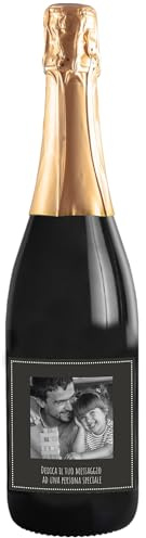Bottiglia di Prosecco DOC personalizzato per lui - Idea regalo esclusiva e originale per uomo, festa del Papà, festa del Nonno, nuova nascita, compleanno e Natale. (0,75L, Foto e Testo)
