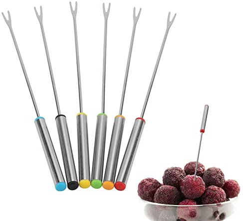 6 Unids/Set Tenedores De Frutas De Acero Inoxidable, Chocolate, Queso, Postre, Fondue, Olla, Tenedores, Herramienta De Cocina, Vajilla, Plata, 9.45 Pulgadas