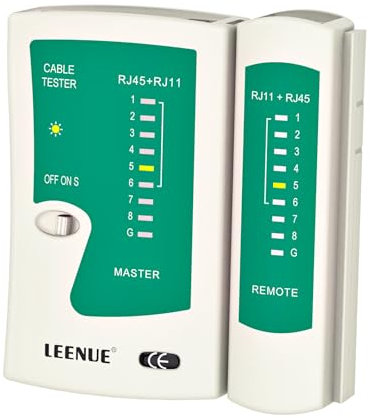 LEENUE Network Cable Tester POE, Ethernet Cable Tester for Cat7 Cat6 Cat5 RJ45 Network Cables and RJ11 Telephone Cable, Lan Tester, Green