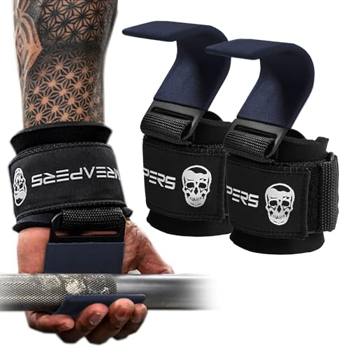 Gymreapers Paire de crochets d'haltérophilie robustes pour levage de terre, tractions, bols, gants de gym pour homme et femme (bleu marine)