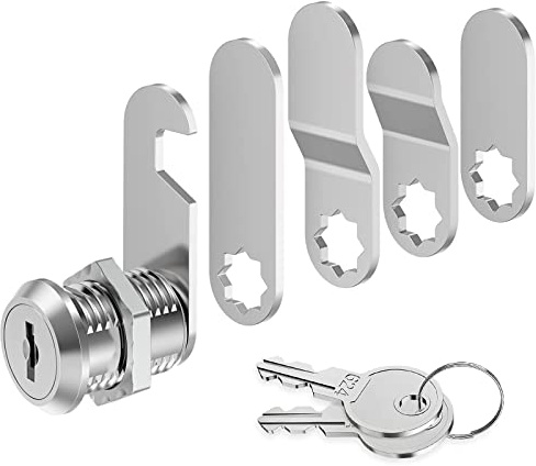 VOCIBO® Brevlåslås 20 mm, levereras med 5 olika låsplattor, skåplås, möbellås, spindellås, spaklås för brevlådor, skåpdörrar