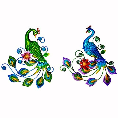 J-Fly Metall Pfau Wandkunst Dekor, Tropische Pfau Metall Außenwanddekoration, 25,5 cm Vogelliebhaber Skulpturen Indoor Dekorativ, Geschenkauswahl für Terrassenzaun Garten Haus Küche Valentinstag