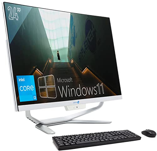 SIMPLETEK PC All in One 24 Full HD Curvo Core i3 3.40GHz Windows 11 Pro 8GB RAM SSD 240GB | Webcam 1080p WiFi5 BT HDMI Computer Fisso Aio Casa Scuola Lavoro