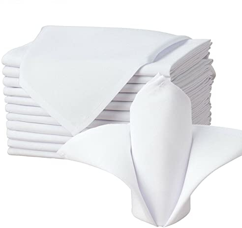 Kapwall White Cloth Napkins 12 Pack 17Inch (43x43cm), 100% Polyester Dinner Table Napkins, Washable & Reusable Napkin for Home, Parties, Weddings and Dinners