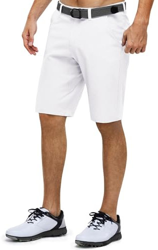 33,000ft Men's Golf Shorts Dry Fit, 11 Lightweight Quick Dry Golf Stretch Bermuda Shorts Performance Casual Shorts with Pockets for Golf Travelling and Wroking, White 40W