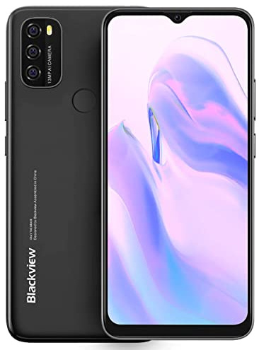 Blackview Android 11 Smartphone ohne Vertrag A70P, Octa Core 4GB+32GB, 6,5’’ HD+, 8,3mm Schlank&leicht, 5380mAh-Akku, 13MP+5MP,Dual-SIM-Handy 4G, Gesichtsentsperrung&Fingerabdruck GPS Schwarz