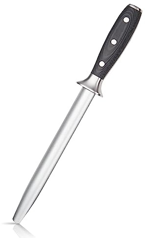 Meisterkoch Wetzstahl zum schärfen von Messern, 32,5 cm aus rostfreiem | 32,5 cm aus rostfreiem deutschen Edelstahl, ergonomischer Micarta-Griff mit Fingerschutz, 3-fach vernietet, für Zuhause