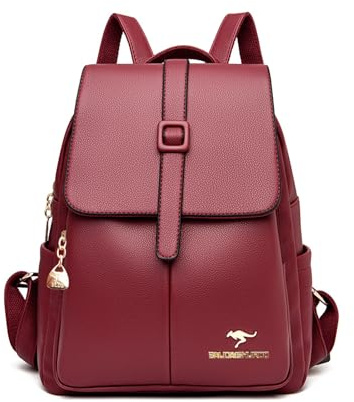 NICOLE & DORIS Sac a Main Dos Femme Petit Sac à Dos en Cuir PU Sac a Dos Feminin Elegant Loisir Daypacks Sac a Dos Antivol Étanche Mini Sac à Dos à Rabat Rouge