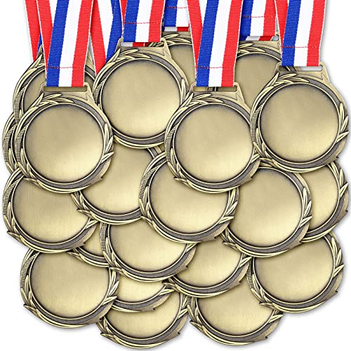 Sasylvia Blank Award Medals with Neck Ribbons Create Your Own Medals Kit Cheer Winner Award Participation Trophy Metal Gifts for Soccer Football Party Game (Bronze)