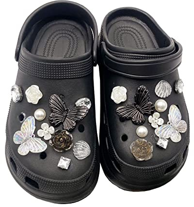Pwsap Élégant Charmes de Chaussures, Breloques de Chaussures Papillons Fleur Perle Diamant, Bling CLOG Charmes