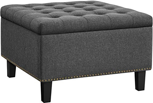 Yaheetech Cube Banc de Rangement Coffre de Rangement en Tissu Repose-Pieds avec Assise Rembourrée Relevable Capitonnée 70 x 70 x 45 cm Gris Foncé