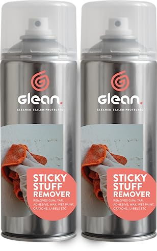 GLEAN Sticky Stuff Remover Gel Spray | 2x400ml | Goo Dissolver | Removes The Goo, Glue, Adhesive Remover, Labels, Chewing Gum | Multi-Surface: Wood, Glass, Metal, Tiles, Fabric, UPVC Cleaner