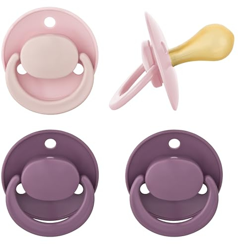 babynova Latex Baby Schnuller 4er-Set mit Kirschform – Für Babys von 6-24 Monate - Nuckel aus Naturkautschuk – BPA-frei – Made in Germany - Rosa & Lila