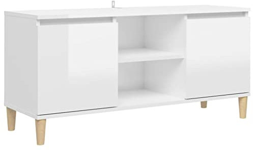 vidaXL Mobile TV con Gambe Legno Massello Bianco Lucido 103,5x35x50 cm