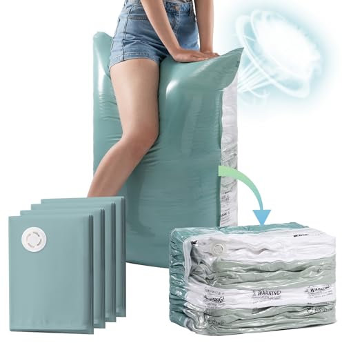 TAILI Vacuum Storage Bags 4 Pack, Jumbo Cube Storage Bags 80x100x38 CM, Forest Green Large Vacuum Sealer for Duvets Beddings Comforters Clothes,Easy Compression,Space Saver