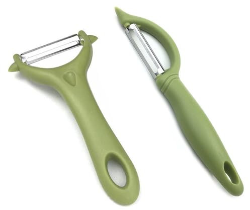 Jinpojun 2 Piezas Pelador Universal, Pelador Acero Inoxidable para Frutas y Verduras, Corte Bidireccional, Y e I Pelador Giratorio para Verduras, Tomates, Zanahorias, Frutas, Patatas (Verde)