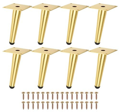 sourcing map 8 Stück Möbelfüße Metall Konisch Möbelbeine Kegel Ersatz Möbelbeine mit Schrauben für Sofas Tische Schränke Stühle (15cm Höhe, Gold)