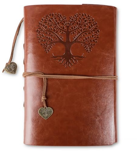 Carnet de Voyage Vintage Cahier Portable Note en Cuir avec Pendentif Carnet à Spirales Rechargeable avec Motif Arbre en Forme de Cœur Journal Cadeau