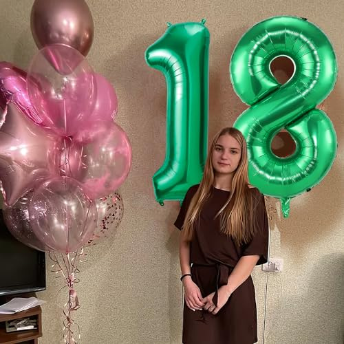 Ballon décoratif en forme de chiffre 18 ans, ballon en aluminium vert, pour décoration d'anniversaire du 18e anniversaire homme et femme, gonflable à l'hélium, fête d'anniversaire 18 ans, 101 cm