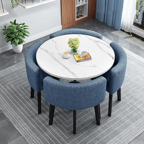 Esstisch und Stühle, 4er-Set, Esstisch und 4 Stühle, moderner runder Küchentisch und Stoffstühle, platzsparend, für Zuhause, Büro, Empfang, platzsparend, Größe: 90 x 90 x 75 cm, Farbe: A11