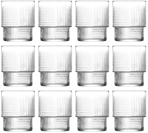 LAV 12x Clear 230ml Helen Stacking Whisky Glasses - Cut Glass Whiskey Rum Vodka Gin Scotch Ice Old Fashioned Cocktail Drinking Tumbler Gift Set