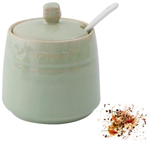 SSWH Sucrier en céramique avec Couvercle et cuillère, Pot à épices en Porcelaine Japonaise, Pot à Miel et à Confiture, Pot d'assaisonnement pour sel et épices(Size:10cm/3.9in,Color:C)