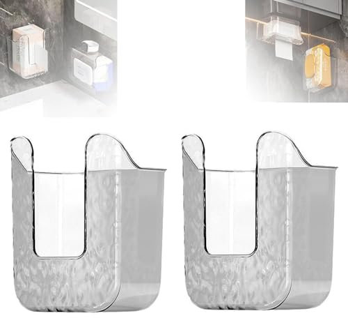 Feuchttücher Box, Feuchtes Toilettenpapier Box Wischtücher Aufbewahrungsbox Transparent Taschentuchspender Selbstklebende Taschentuchhalter Wandhalterung Feuchttuchspender Box für Bad (Grau-2pcs)