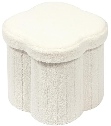 Bonlife Sitzbank mit Stauraum,Klappbare Sitztruhe,Aufbewahrungsbox,Fußbank,Blüten, Für Flur, Wohnzimmer und Schlafzimmer, Weiß, 32x32x32 cm