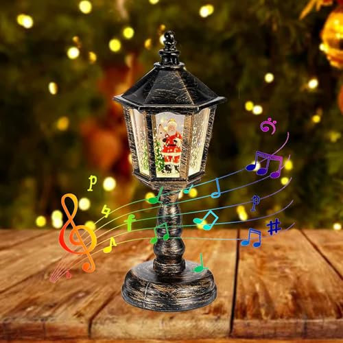 Weihnachts Schneekugel Laterne mit Musik, Weihnachtsdekoration LED Vintage Weihnachten Wasser glitzernde Verschneiter Globus Nachtlicht, Geschenk für Weihnachtsfeier, Tischplatte, Heimdekoration